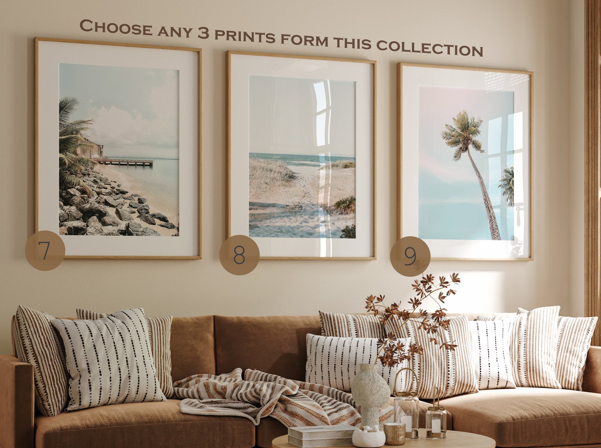 Coastal wall art set of beach prints, Summer California prints, Beach 